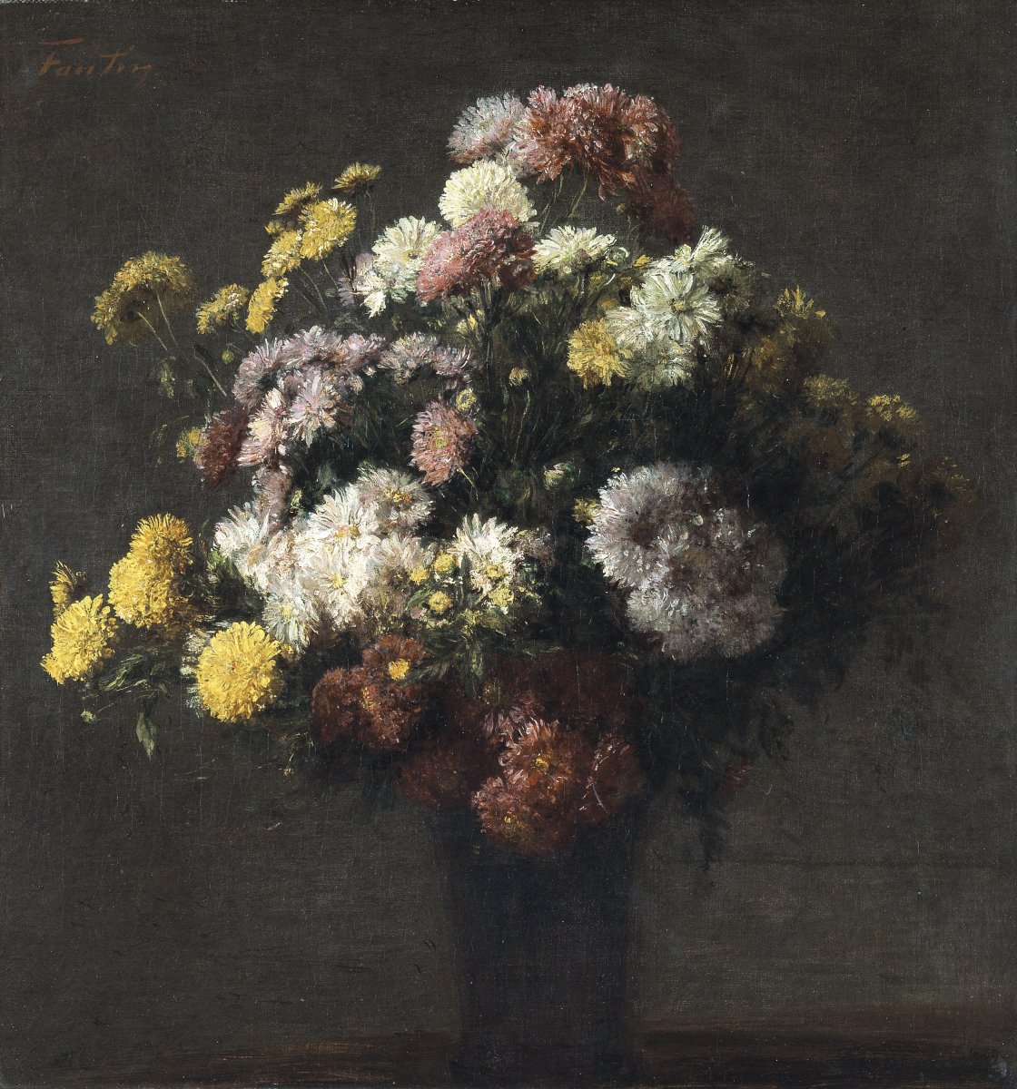 Crisantemos en un florero. Henri Fantin-latour