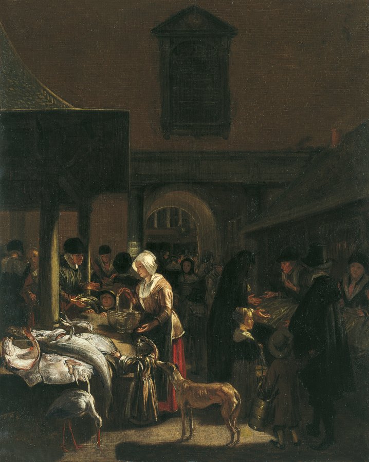 El antiguo mercado del pescado en el Dam, Amsterdam. Emanuel de Witte